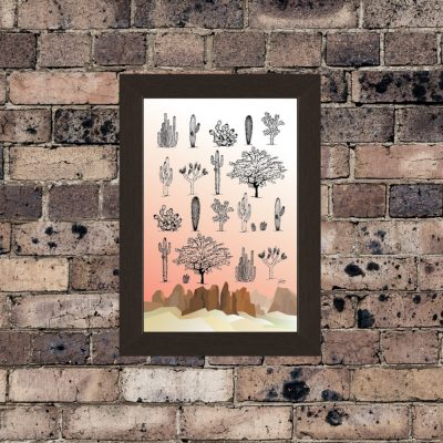Southwest United States Cactus drawing on brick background